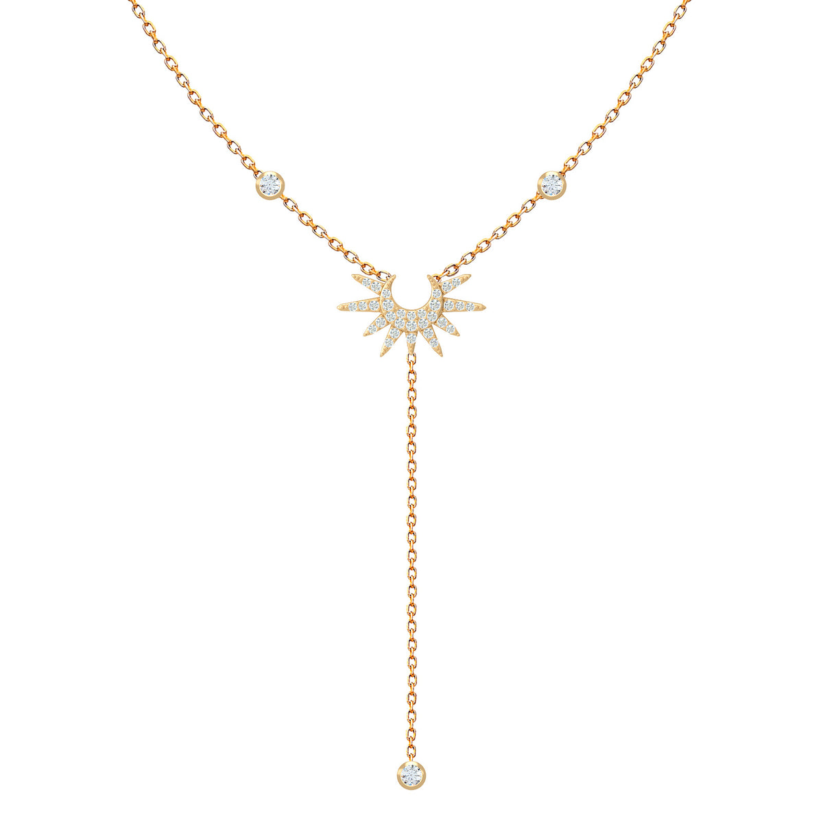Sunburst pendant with four solitaire diamonds in 18K gold – Helios Red Carpet