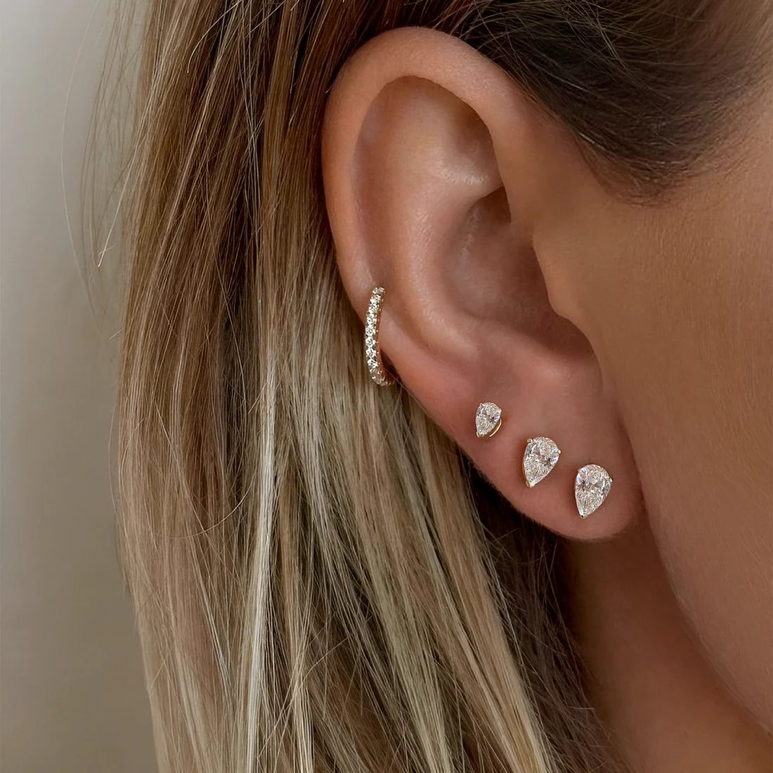 Pure Solitaire Stud Pear Earrings