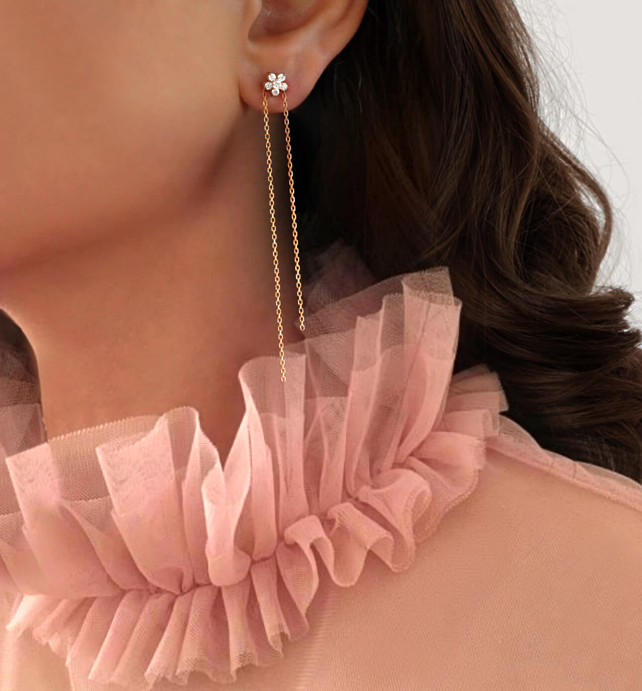 Long Fairy Flower Stud Earrings