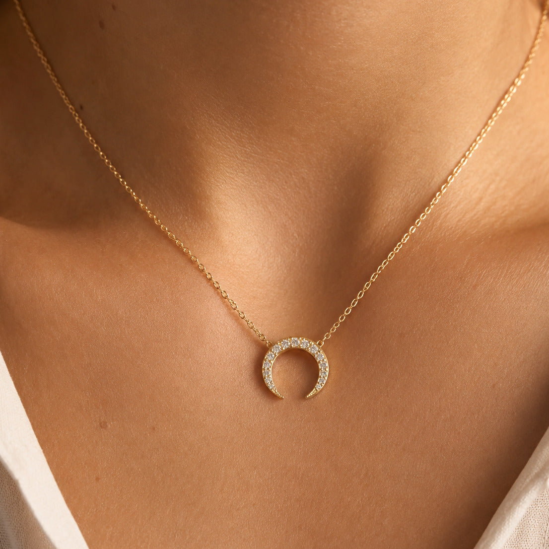 Diamond Crescent Moon Necklace – Layla, solid 18K gold, view 3 of 9