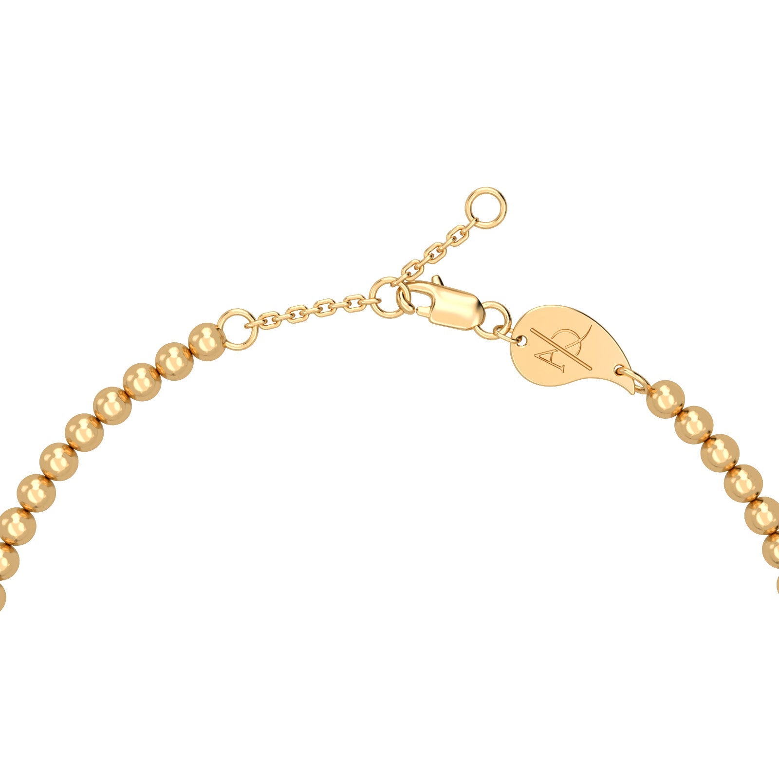 18K gold lobster clasp with Aquae Jewels signature medallion on beaded chain