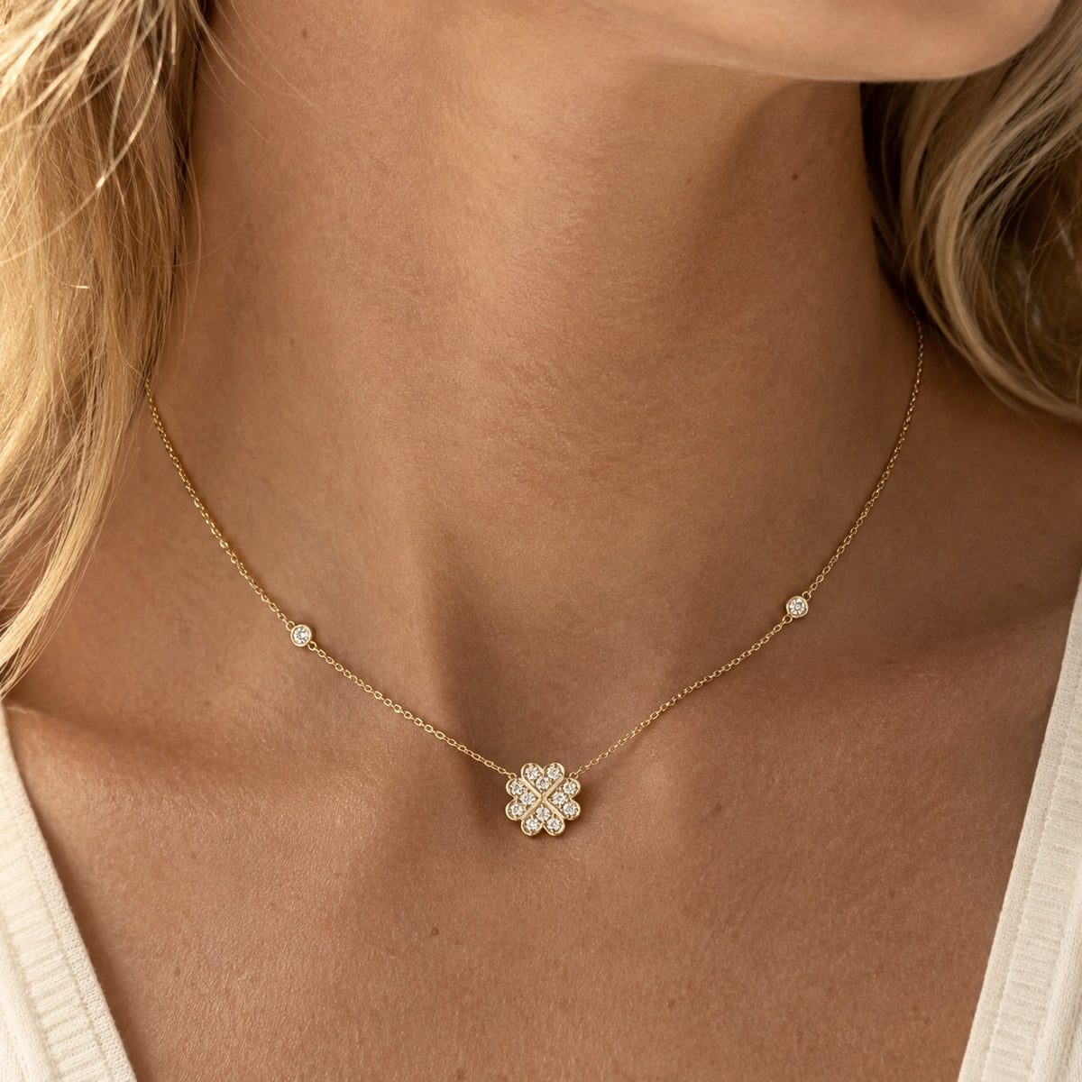 Diamond Heart-Petal Flower Necklace – Lucky Love, solid 18K gold, view 3 of 8