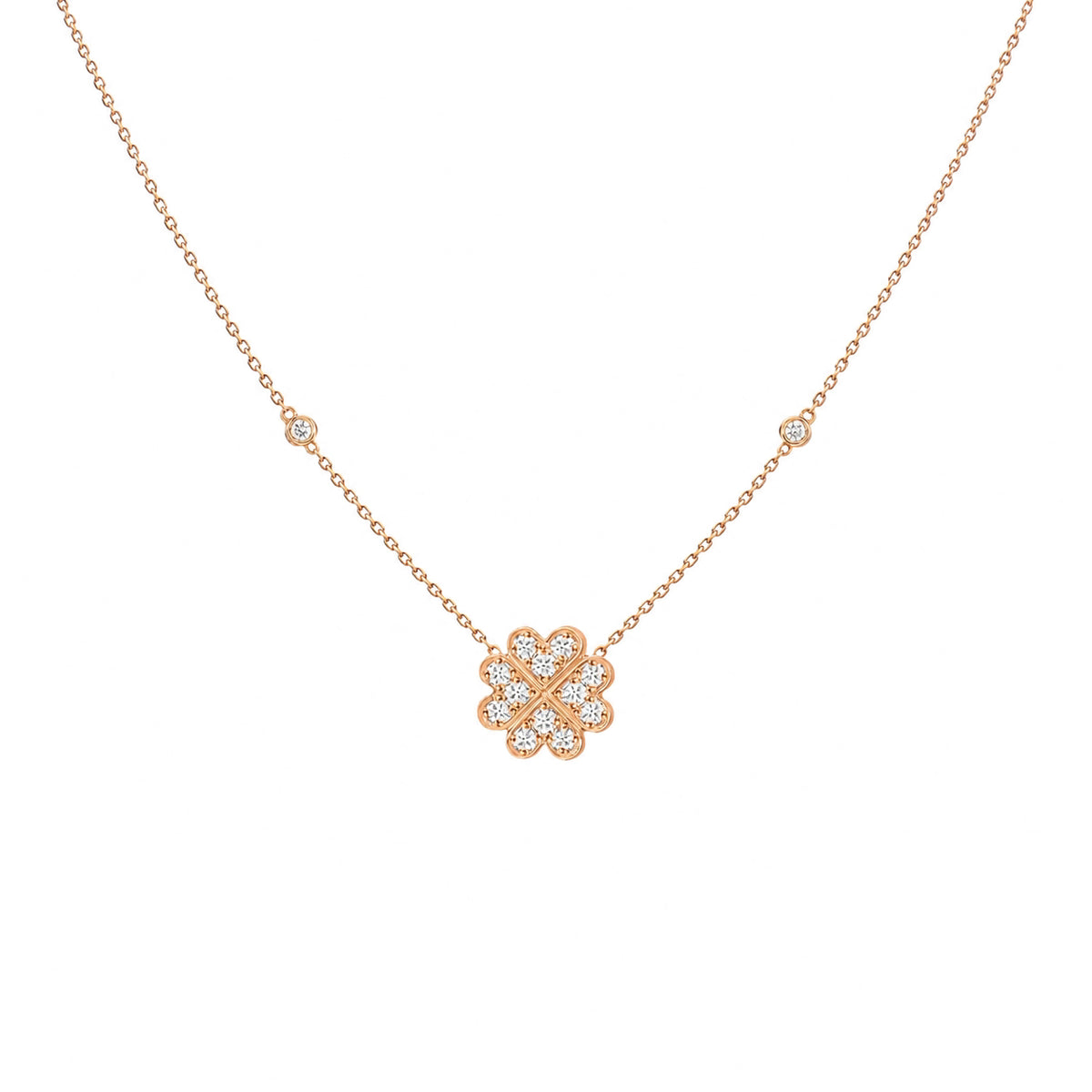 Diamond Heart-Petal Flower Necklace – Lucky Love, solid 18K gold, view 2 of 8