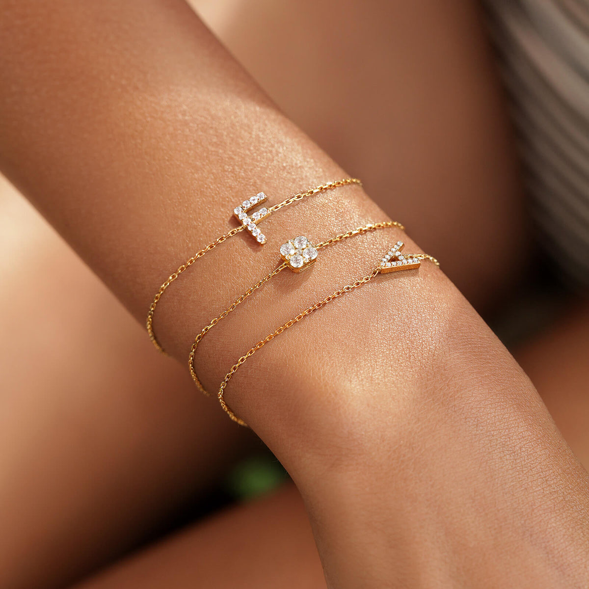 Cushion Diamond Cluster Bracelet, solid 18K gold, view 2 of 6