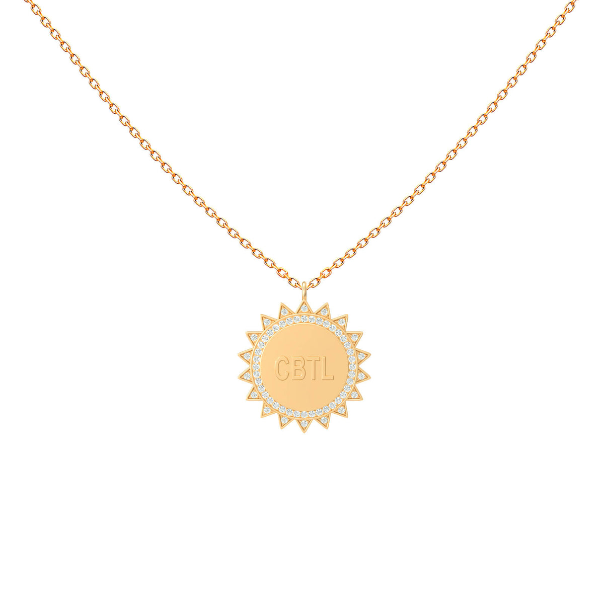 Engraved diamond sun medal necklace in 18K gold – Initial Love