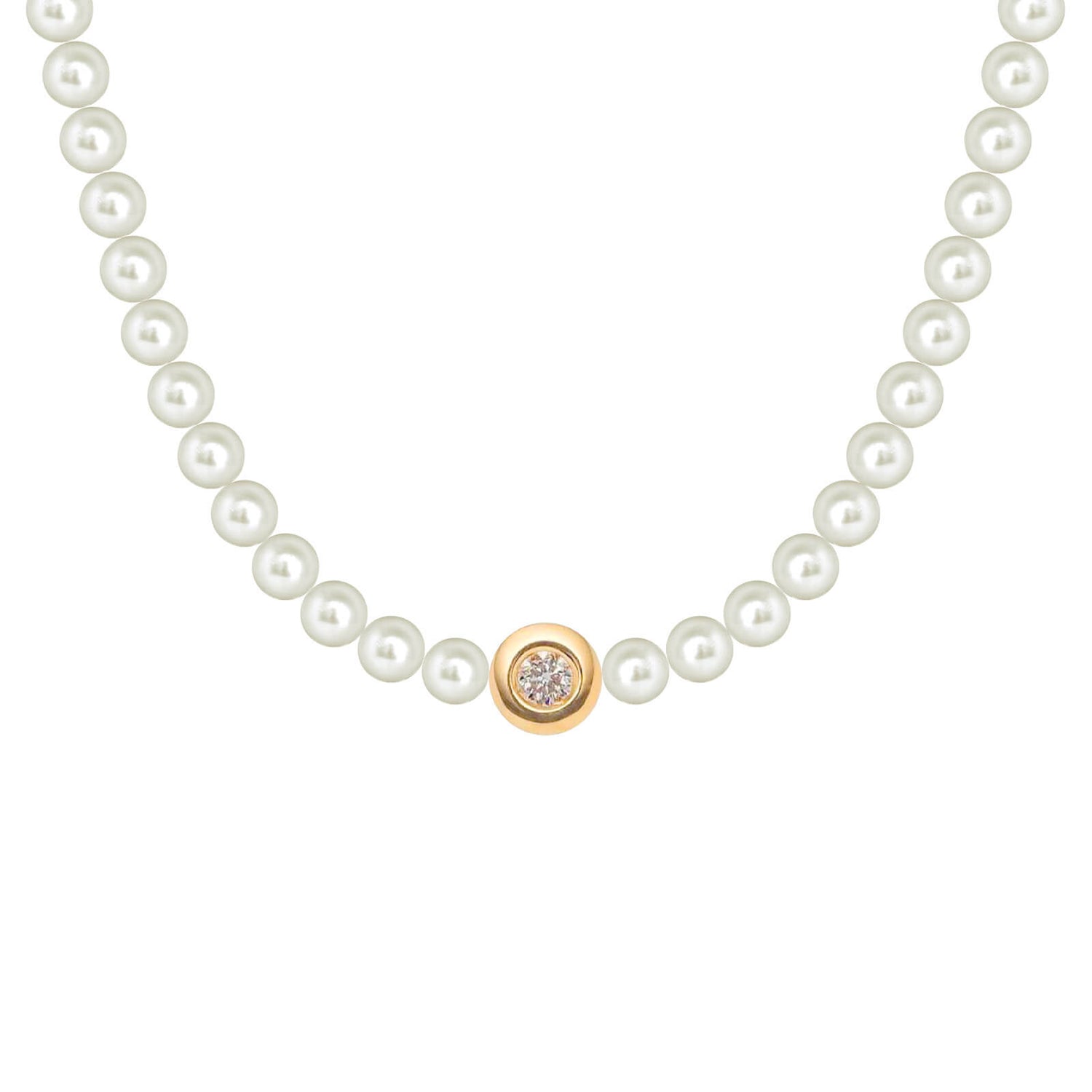 Diamond Solitaire Pearls Necklace