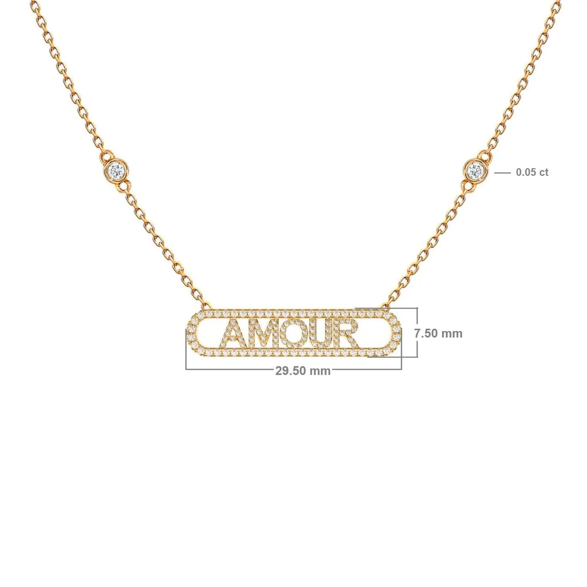 Diamond Word Tag Necklace – Amour, solid 18K gold, view 2 of 7