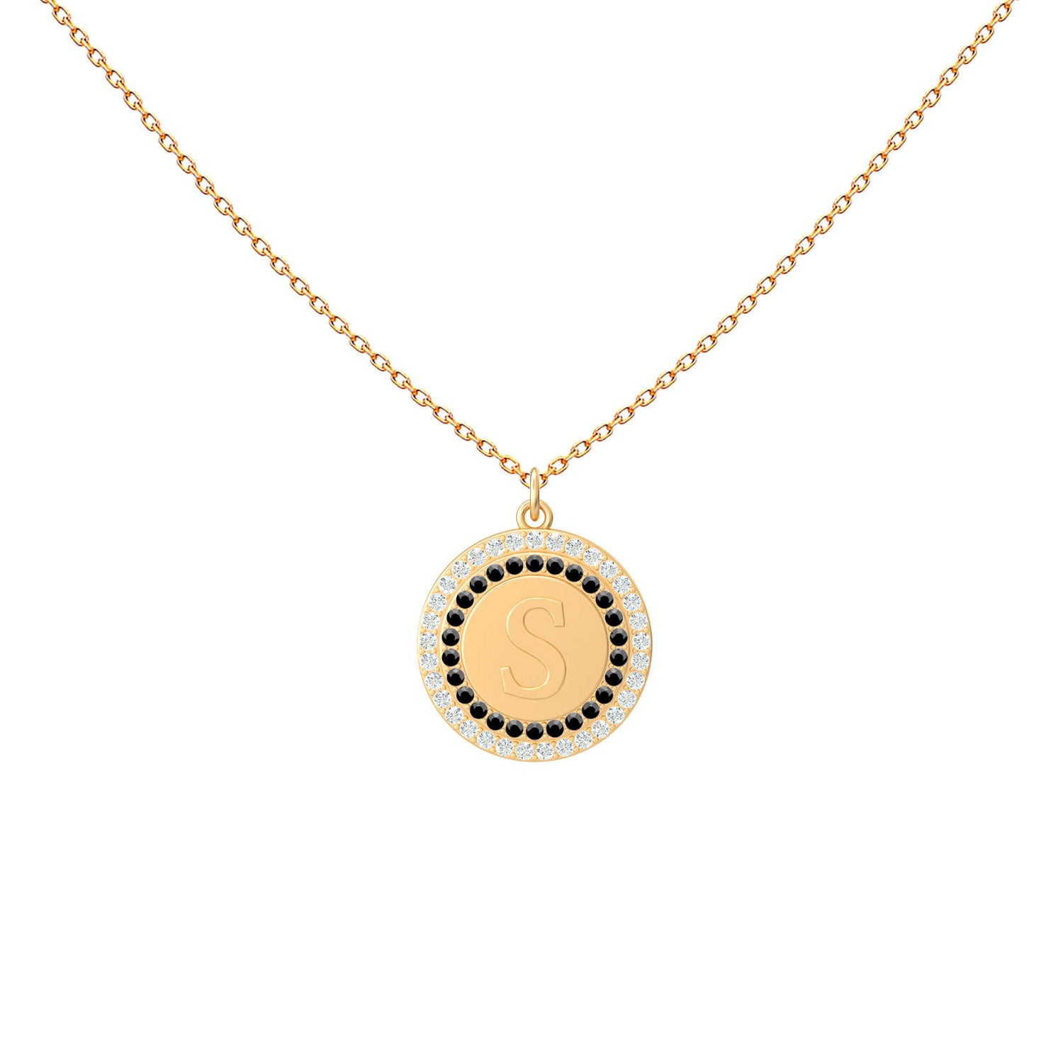 Medal Initial Love Black & White Necklace