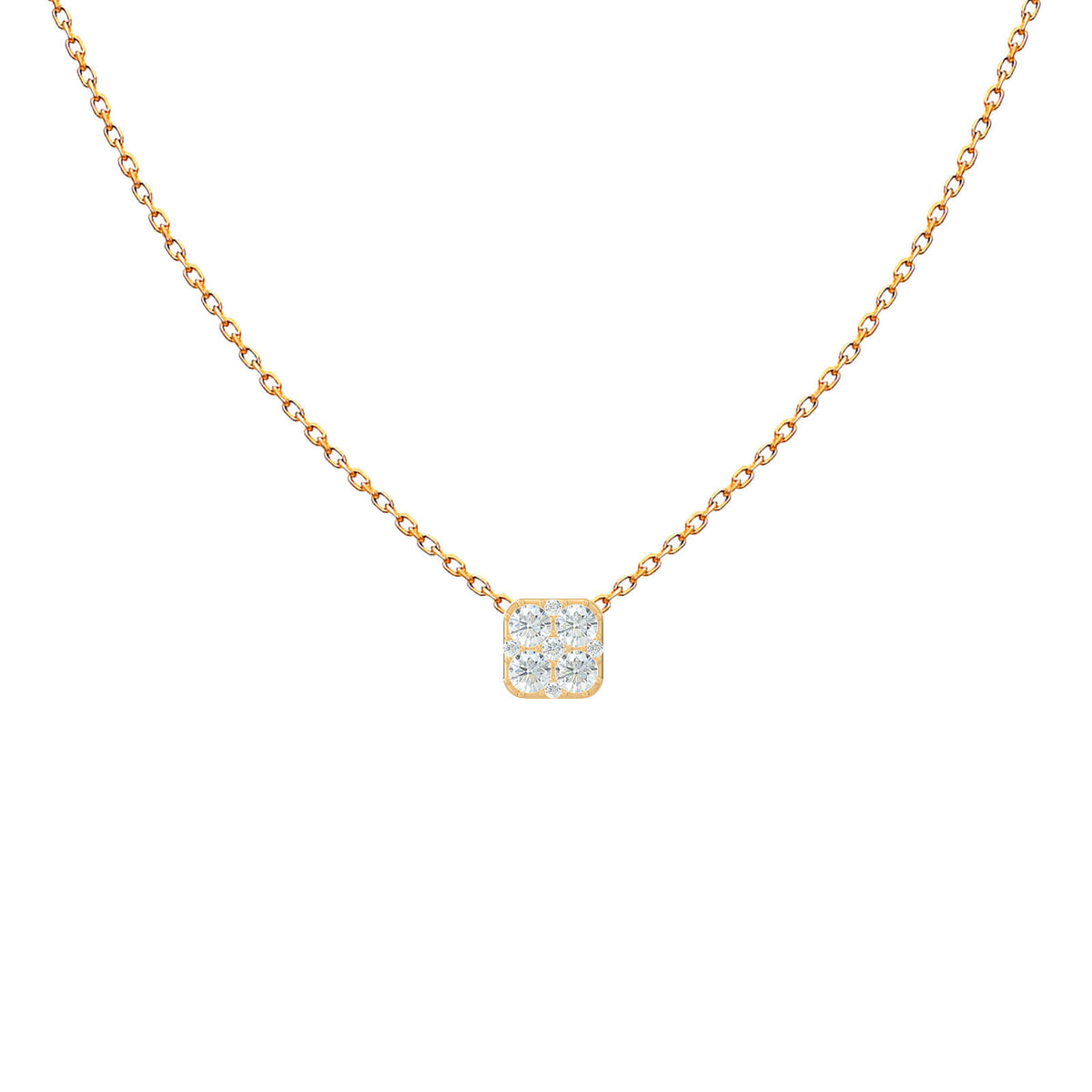 Cushion-shaped diamond cluster pendant necklace in 18K gold