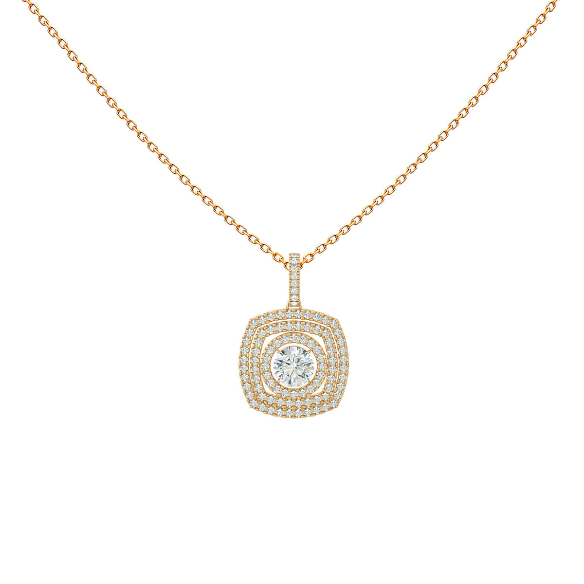 Double halo diamond pendant necklace in 18K gold – Eva by Aquae Jewels