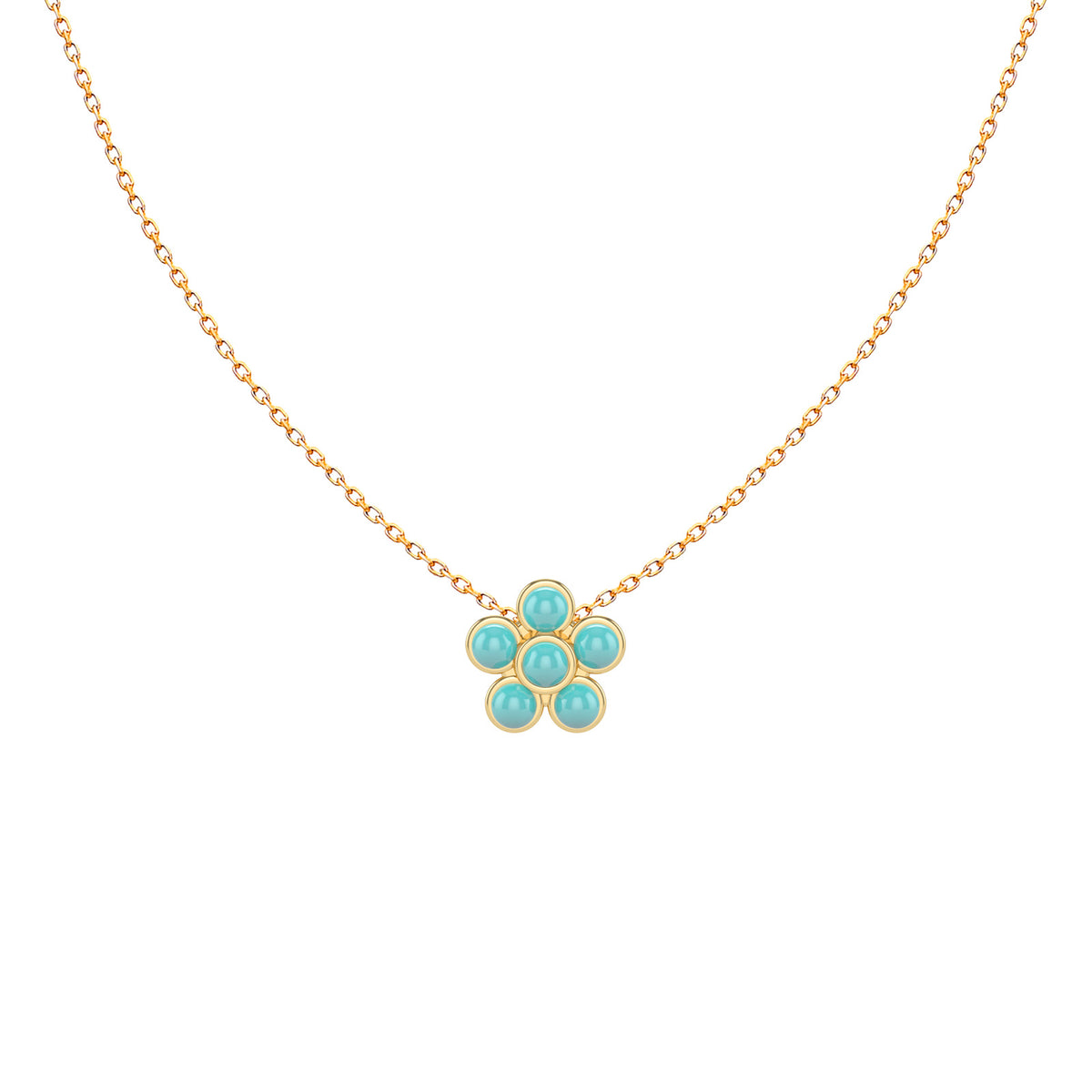 Turquoise flower pendant necklace in 18K gold