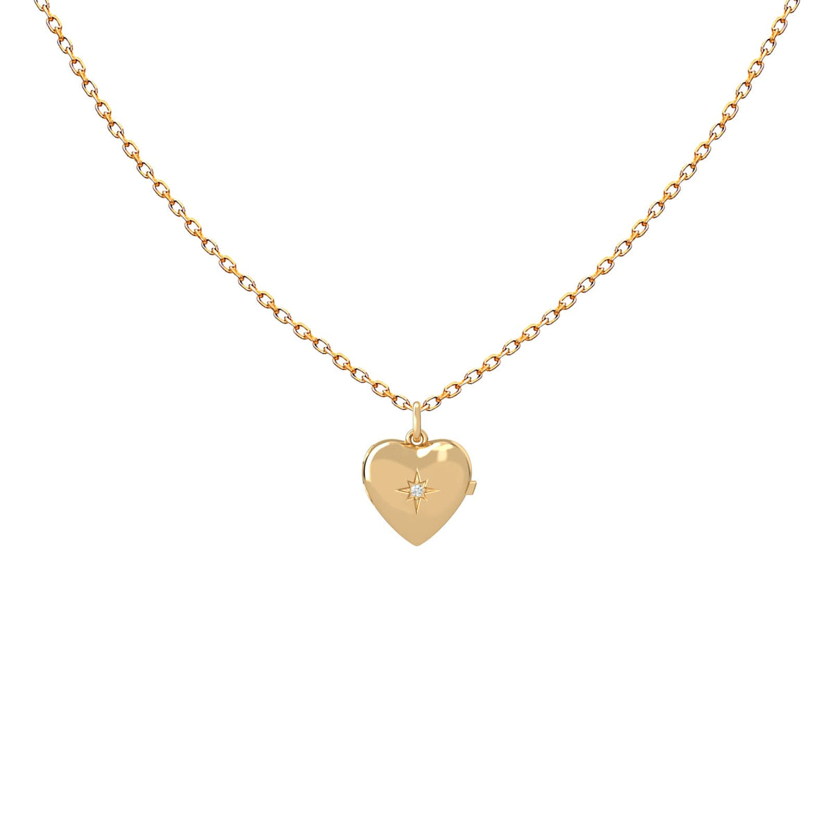 Diamond star heart locket necklace for babies in 18K gold