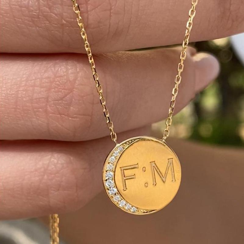 Medal Necklace Crescent Moon