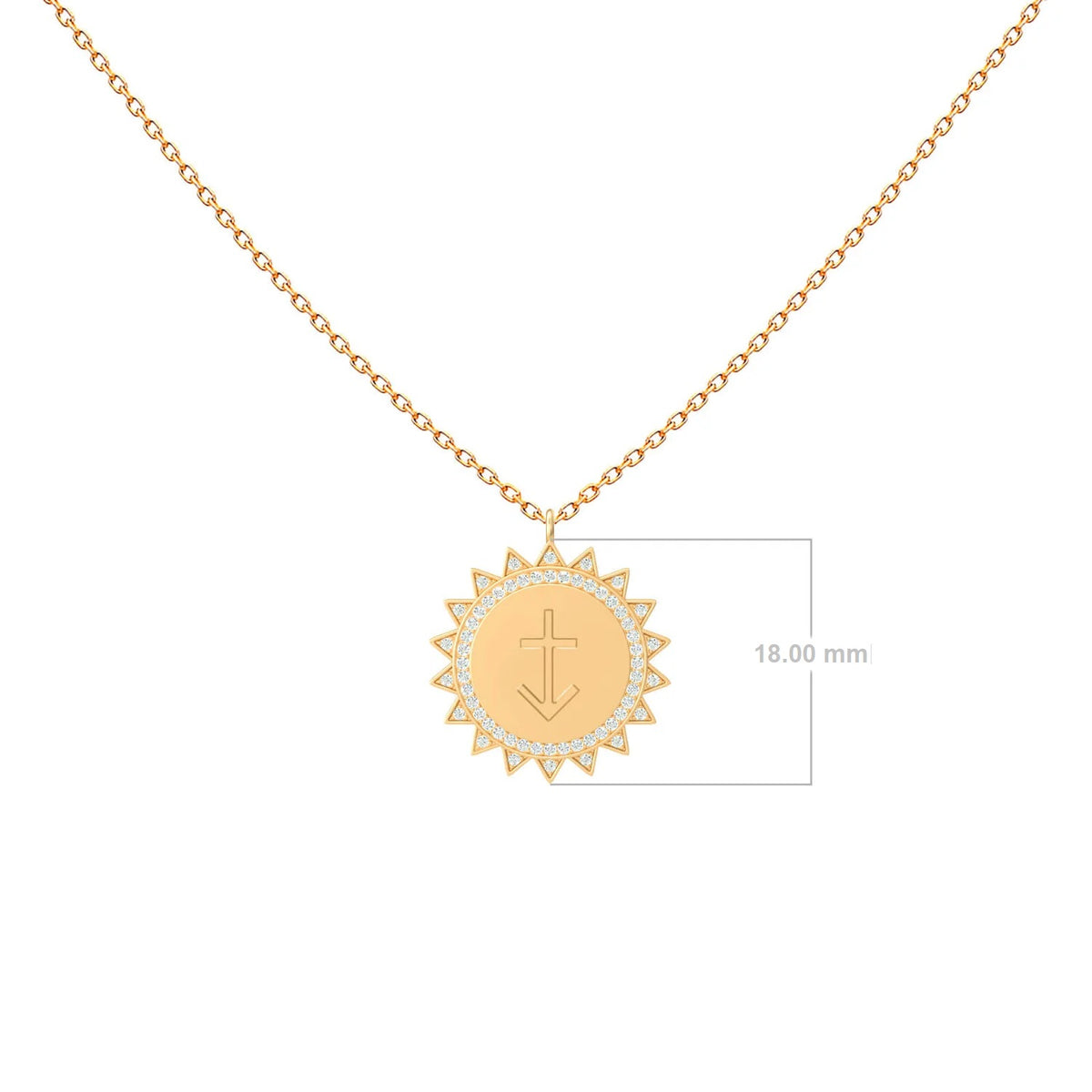 Diamond Sunburst Zodiac Medal Necklace, solid 18K gold, view 3 of 8