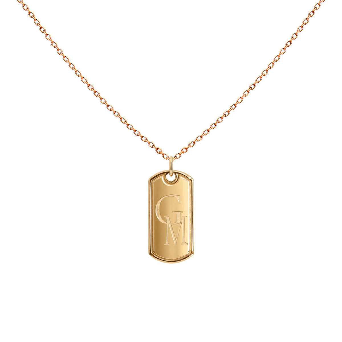 Engraved gold bar monogram necklace in 18K gold