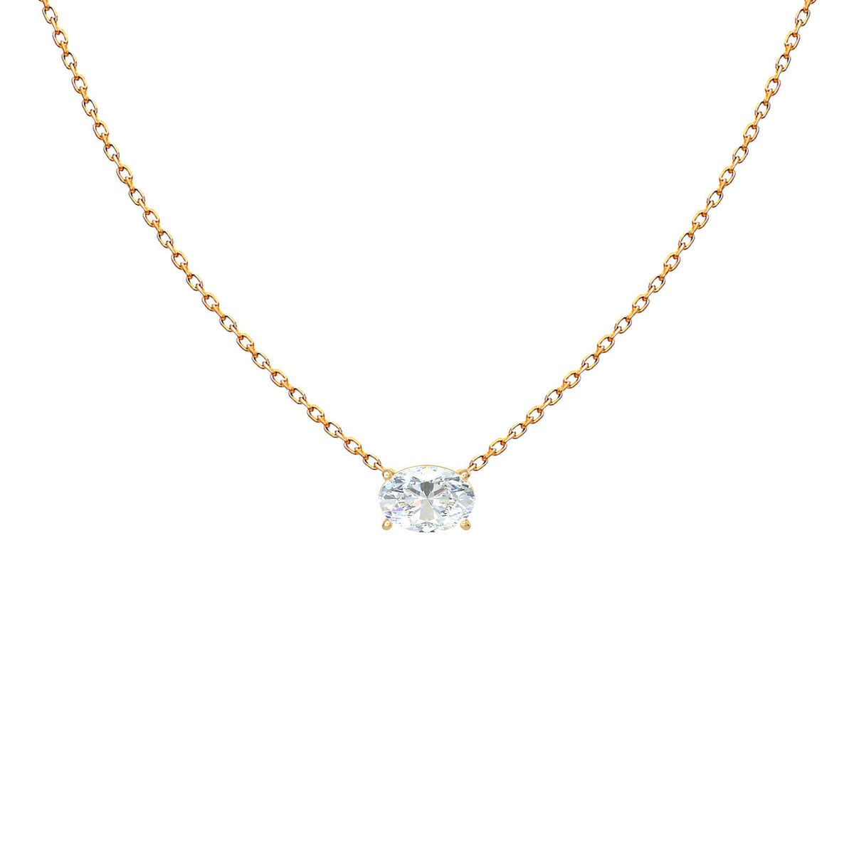 Oval-Cut Solitaire Pendant Necklace, solid 18K gold, by Aquae Jewels