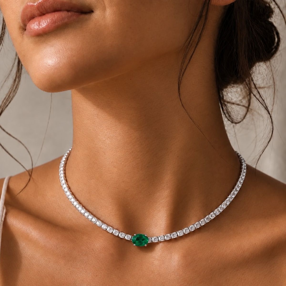 Oval-Cut Gemstone & Diamond Tennis Necklace
