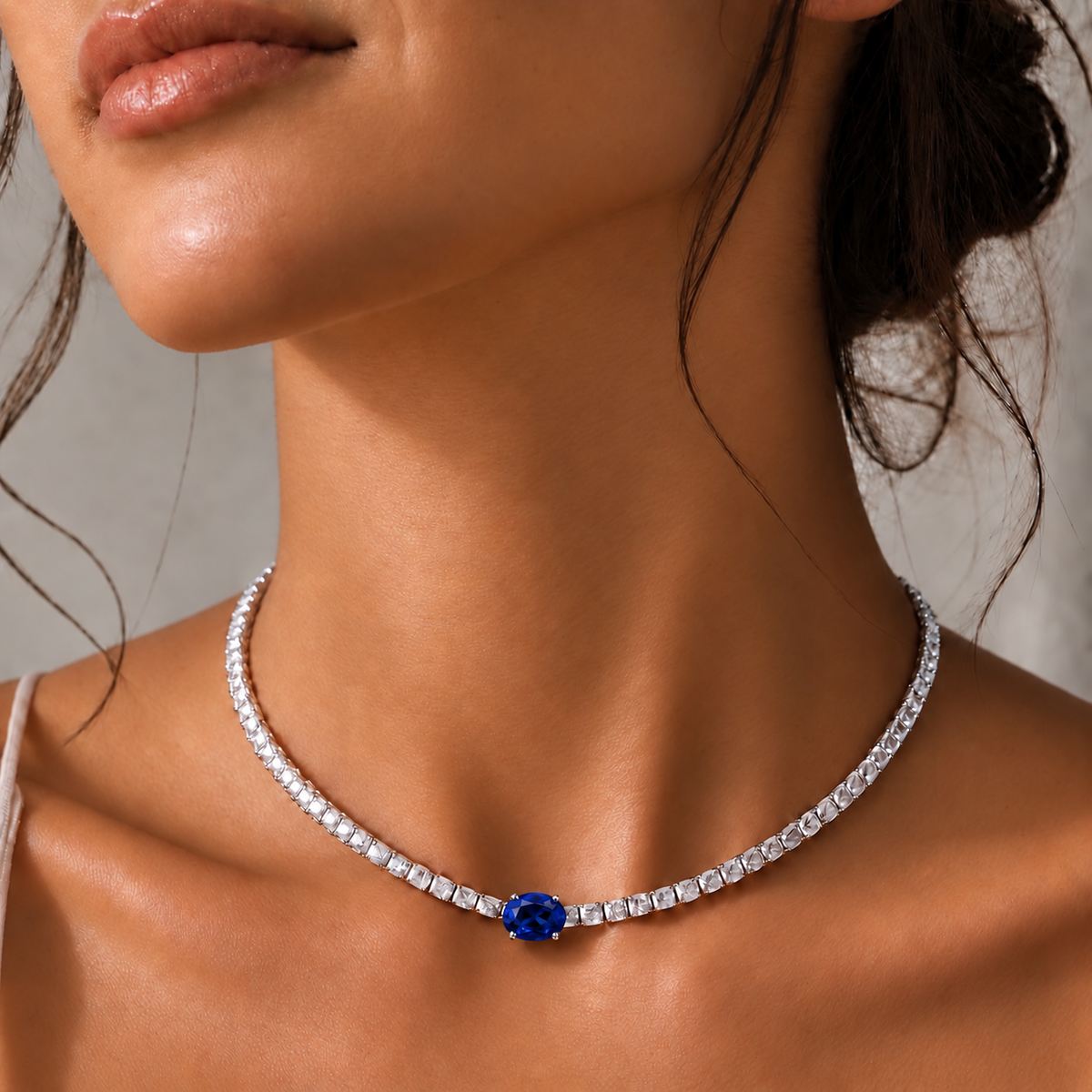 Oval-Cut Gemstone & Diamond Tennis Necklace