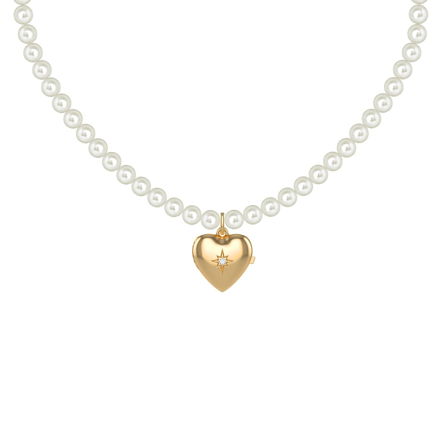 Gold Heart Pearl Necklace