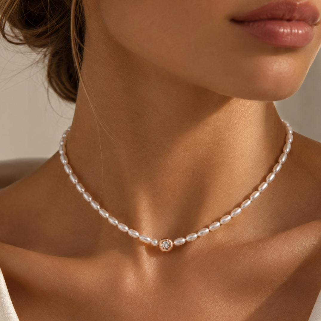 Diamant-Solitär-Perlenkette