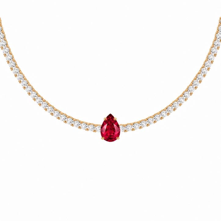 Pear-Cut Gemstone & Diamond Tennis Necklace