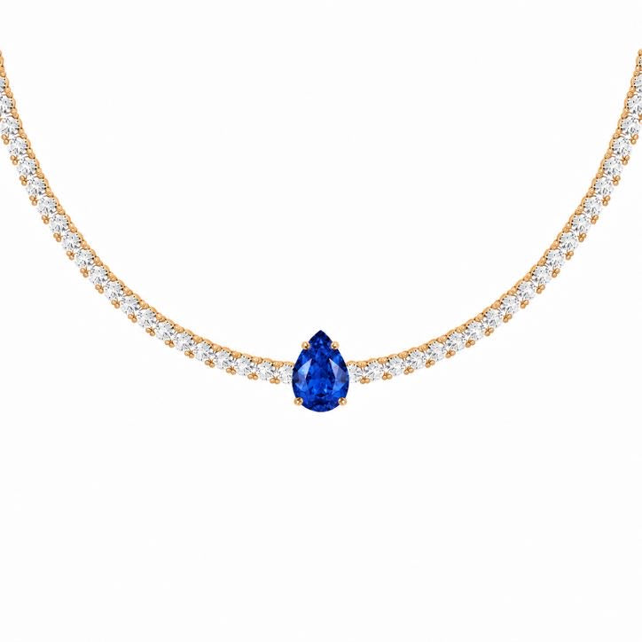 Pear-Cut Gemstone & Diamond Tennis Necklace