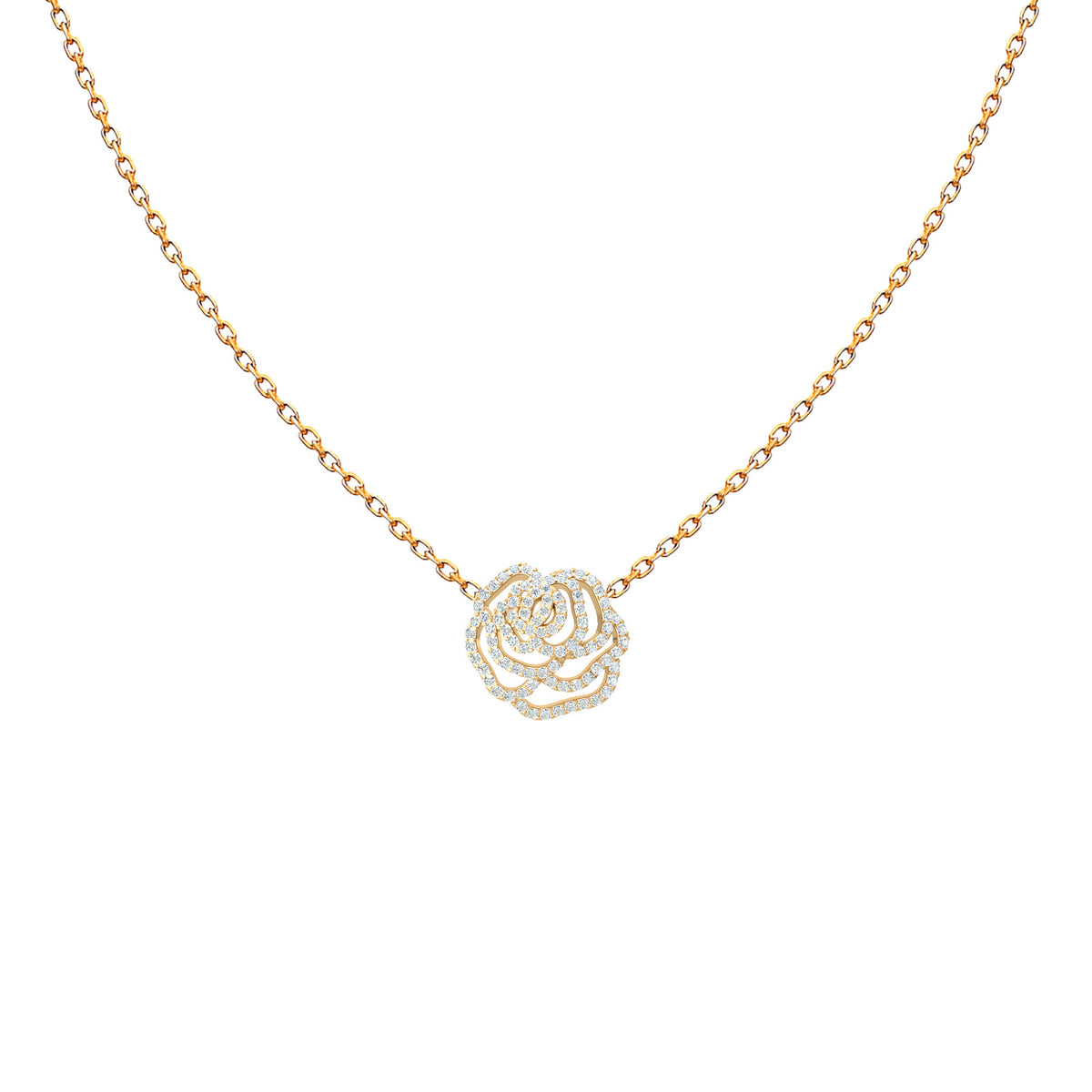 Openwork diamond rose pendant necklace in 18K gold – Rose Chouchou