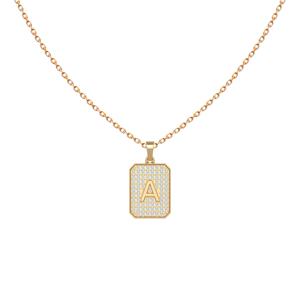 Diamond tag initial pendant necklace in 18K gold