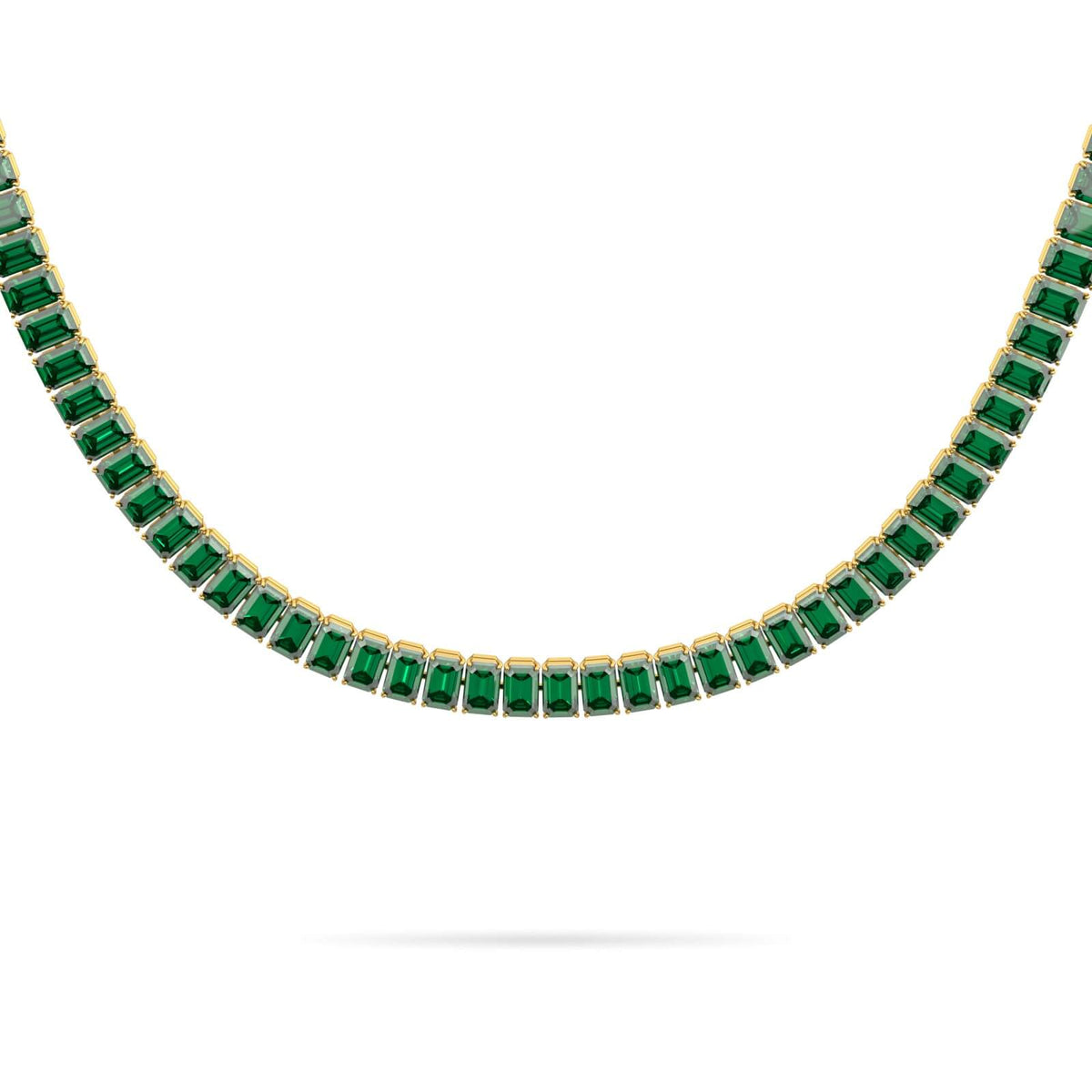 Baguette-cut emerald tennis necklace in 18K yellow gold