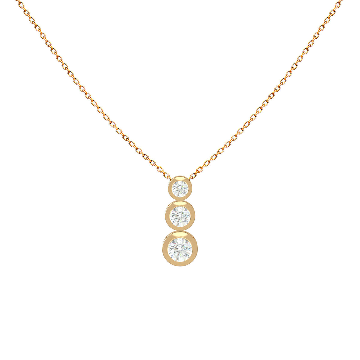 Three-stone bezel diamond drop necklace in 18K gold – Trilogy
