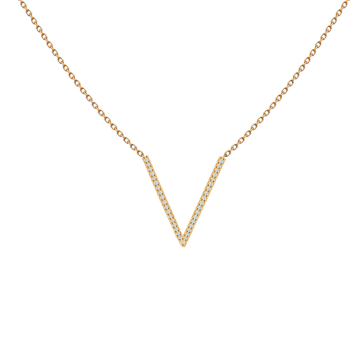 Pavé diamond V bar necklace in 18K gold