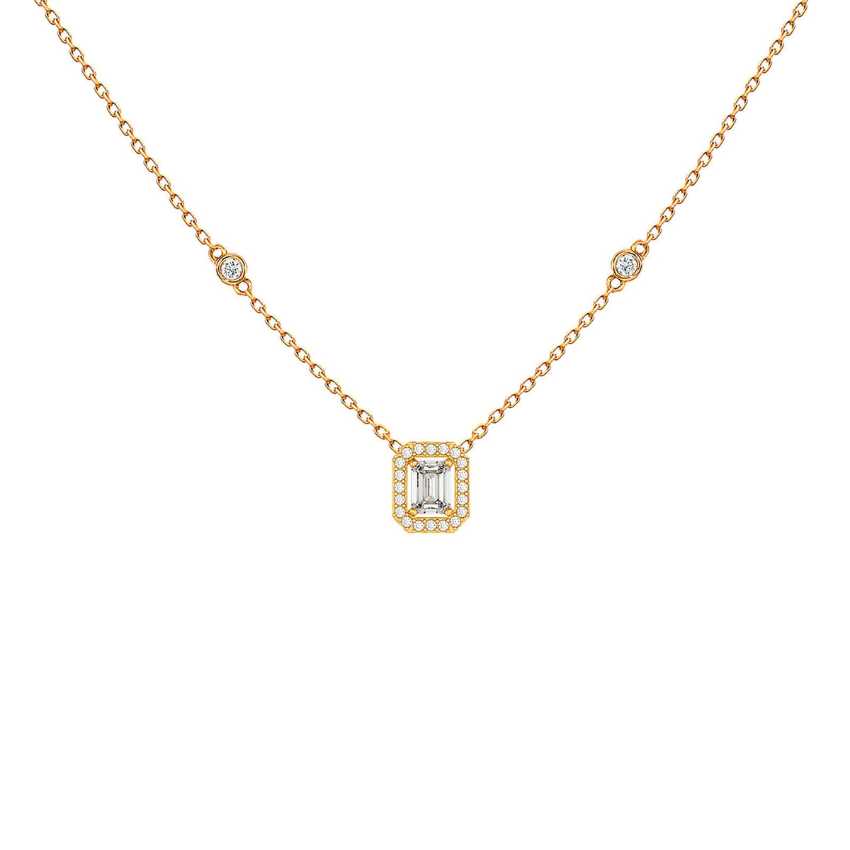 Emerald-cut diamond halo pendant necklace in yellow 18K gold – Verona