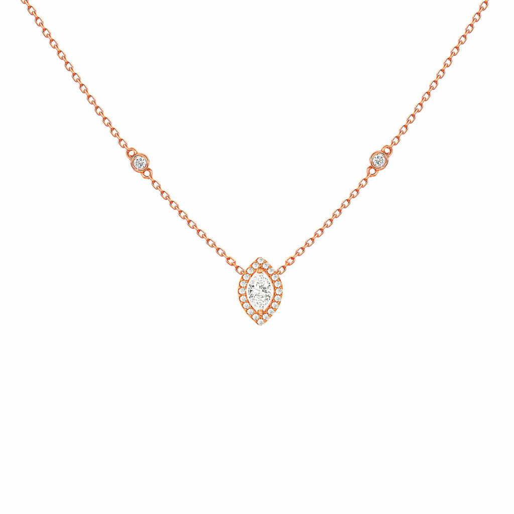 Marquise diamond halo pendant necklace in rose 18K gold – Verona