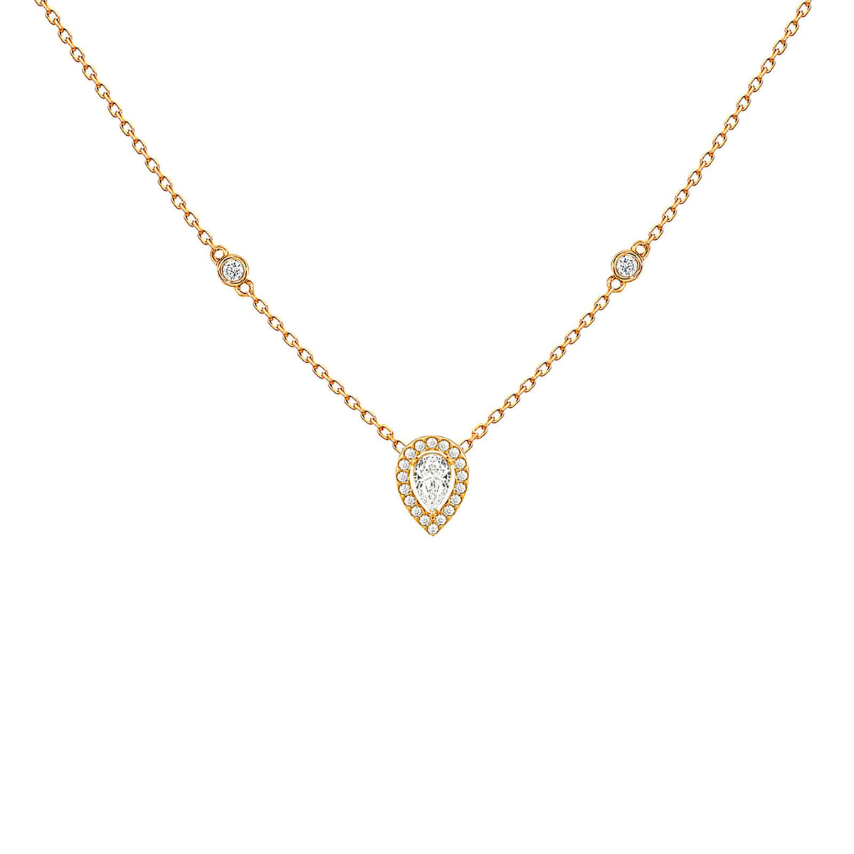 Pear-cut diamond halo pendant necklace in yellow 18K gold – Verona