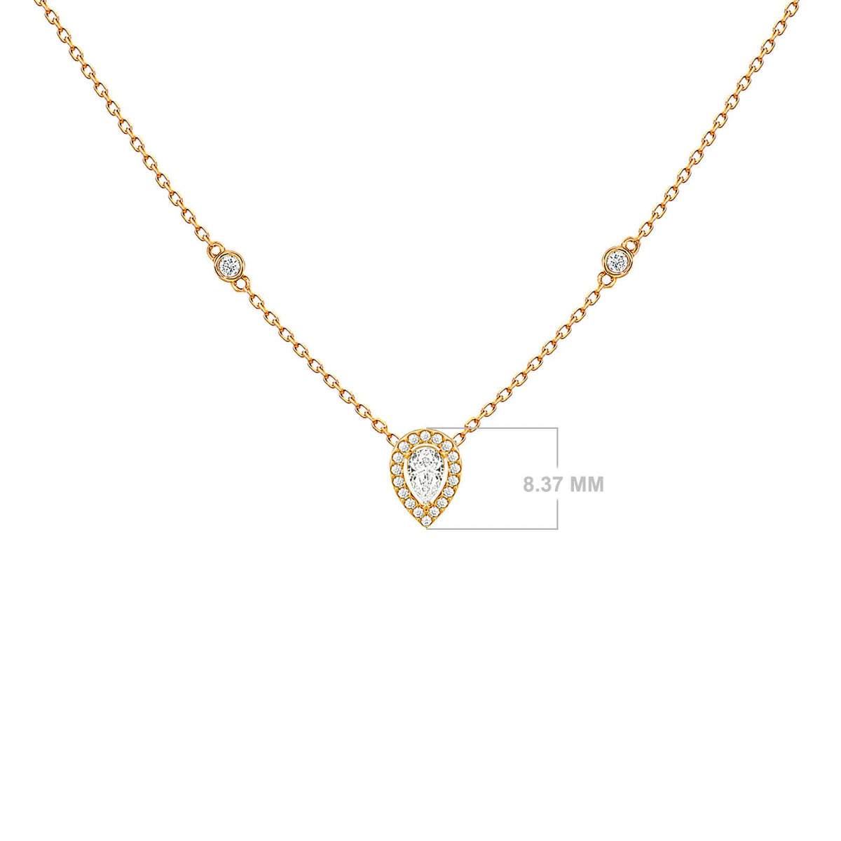 Pear-cut Verona pendant shown with its dimensions
