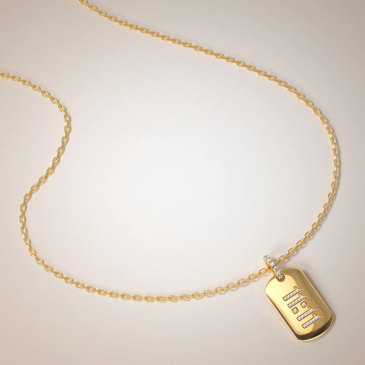 Diamond 11:11 Tag Necklace in solid 18K gold, by Aquae Jewels