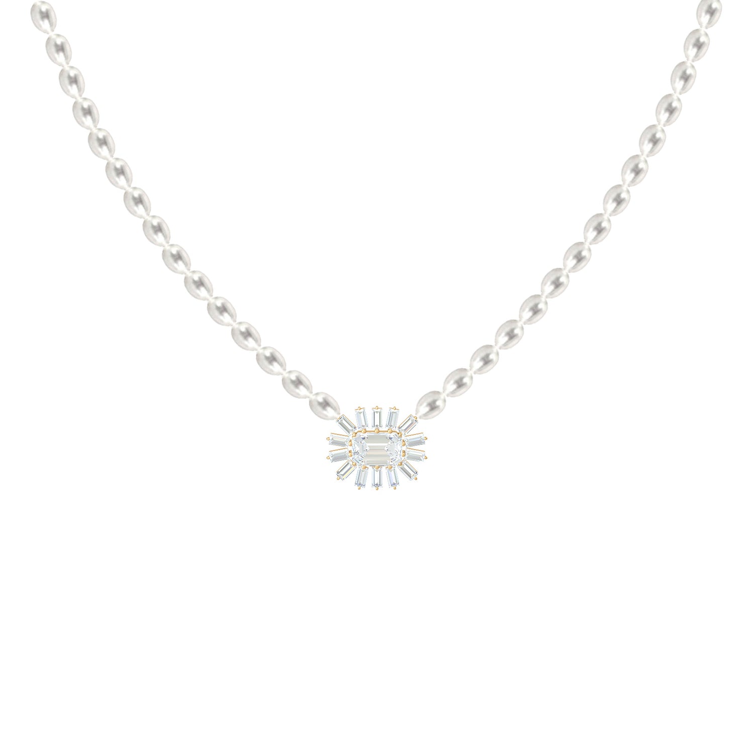 Cleopatra Baguette Pearls Diamond Necklace