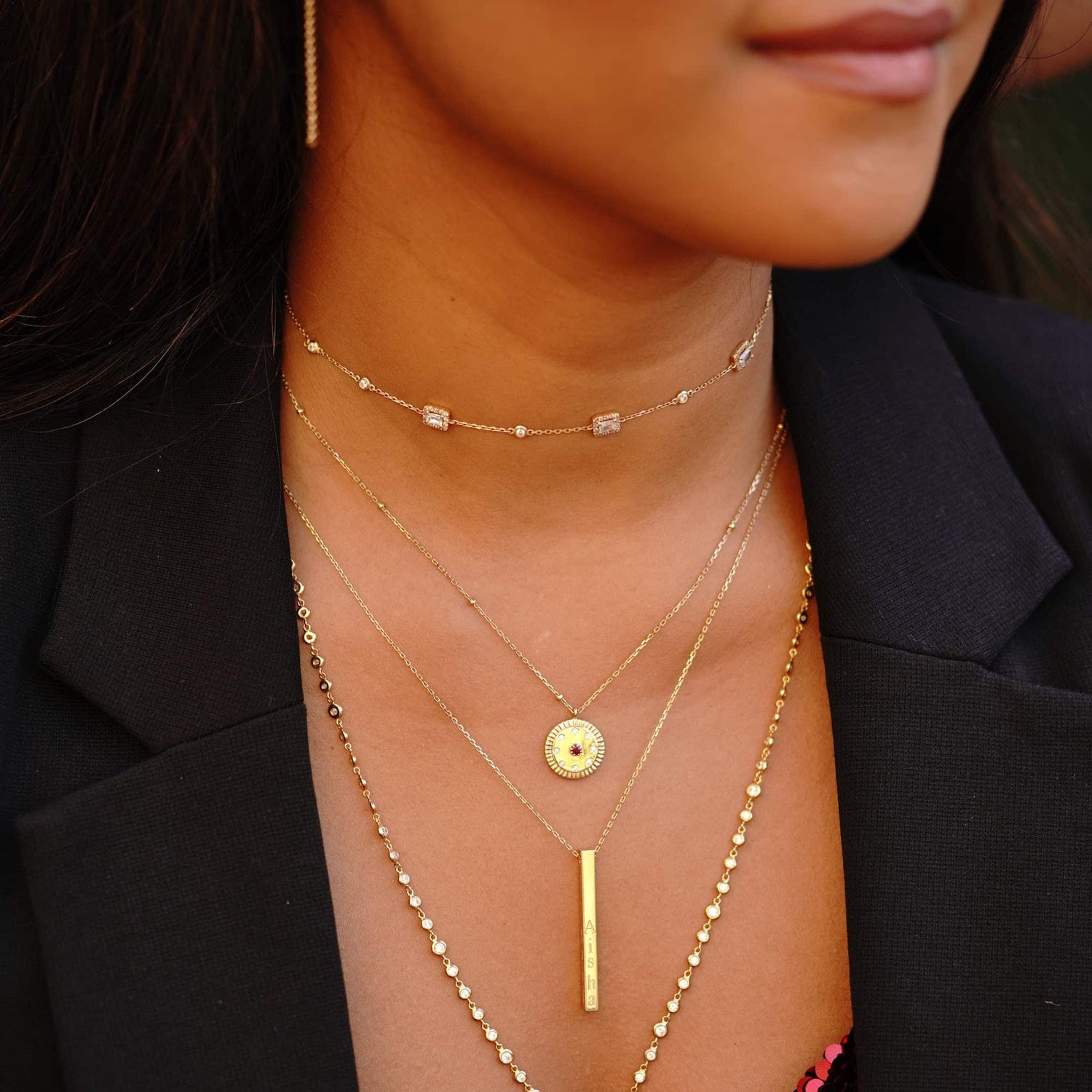 Necklace Cubic Bar 4 Sides 18K Gold