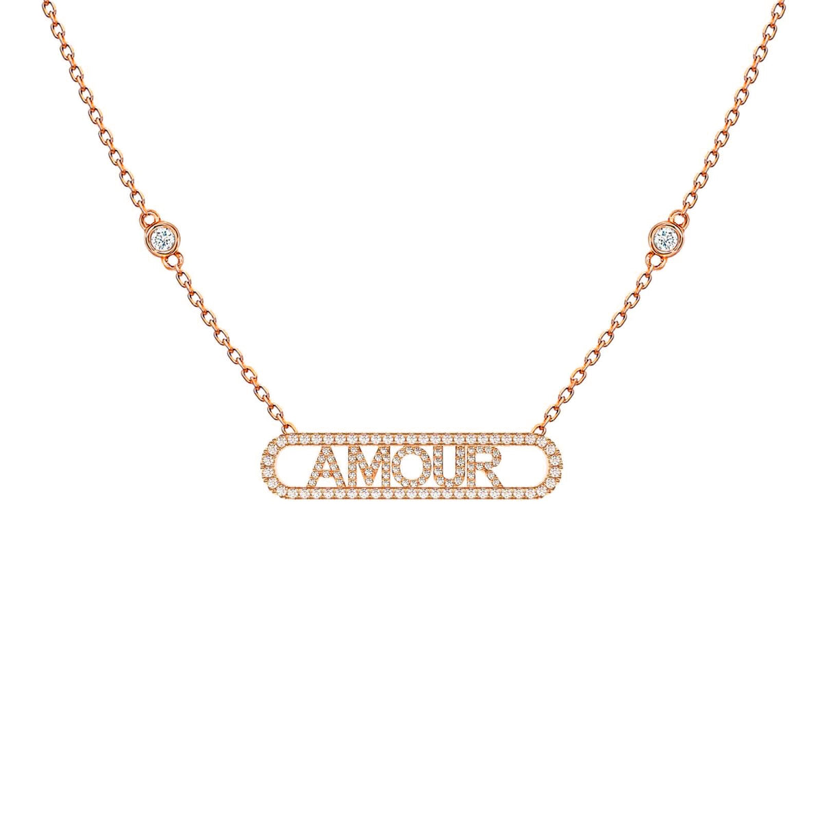 Diamond Word Tag Necklace – Amour, solid 18K gold, view 4 of 7