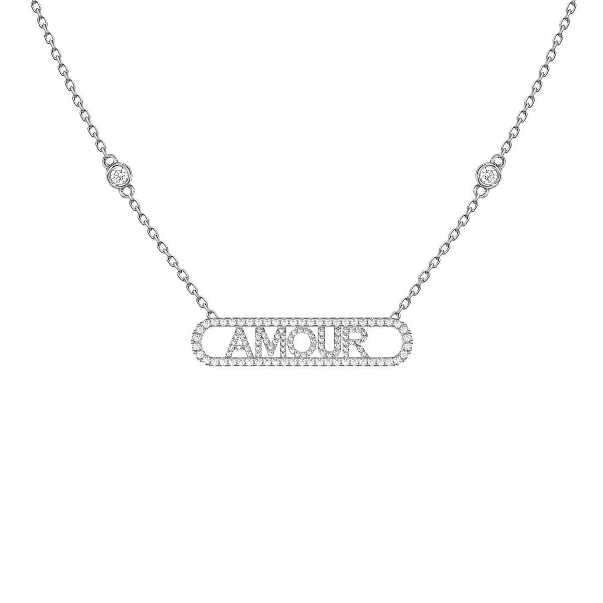 Diamond Word Tag Necklace – Amour, solid 18K gold, view 3 of 7