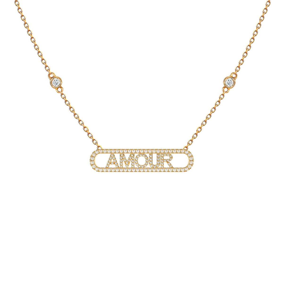 Diamond word tag necklace in 18K gold – Amour