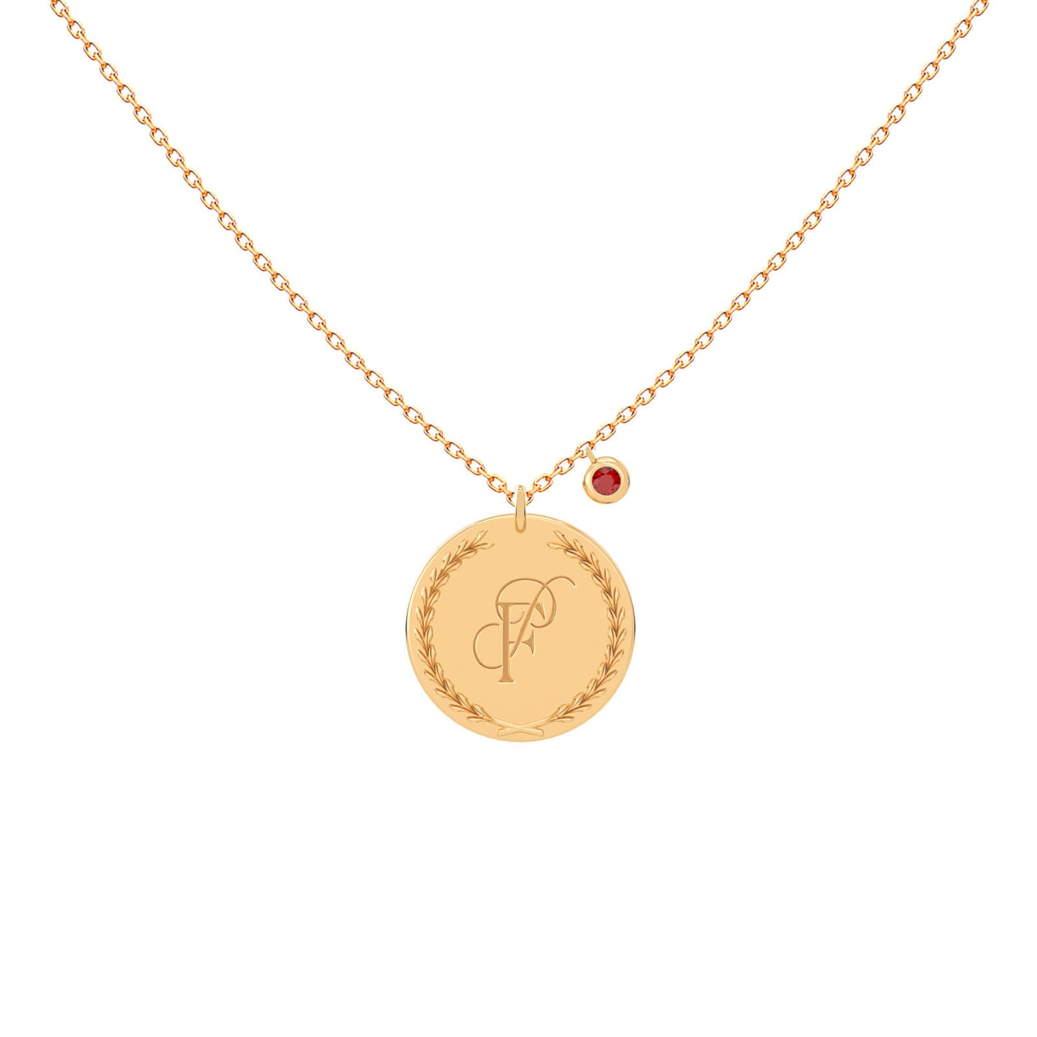Medal Initial Birthstone Necklace