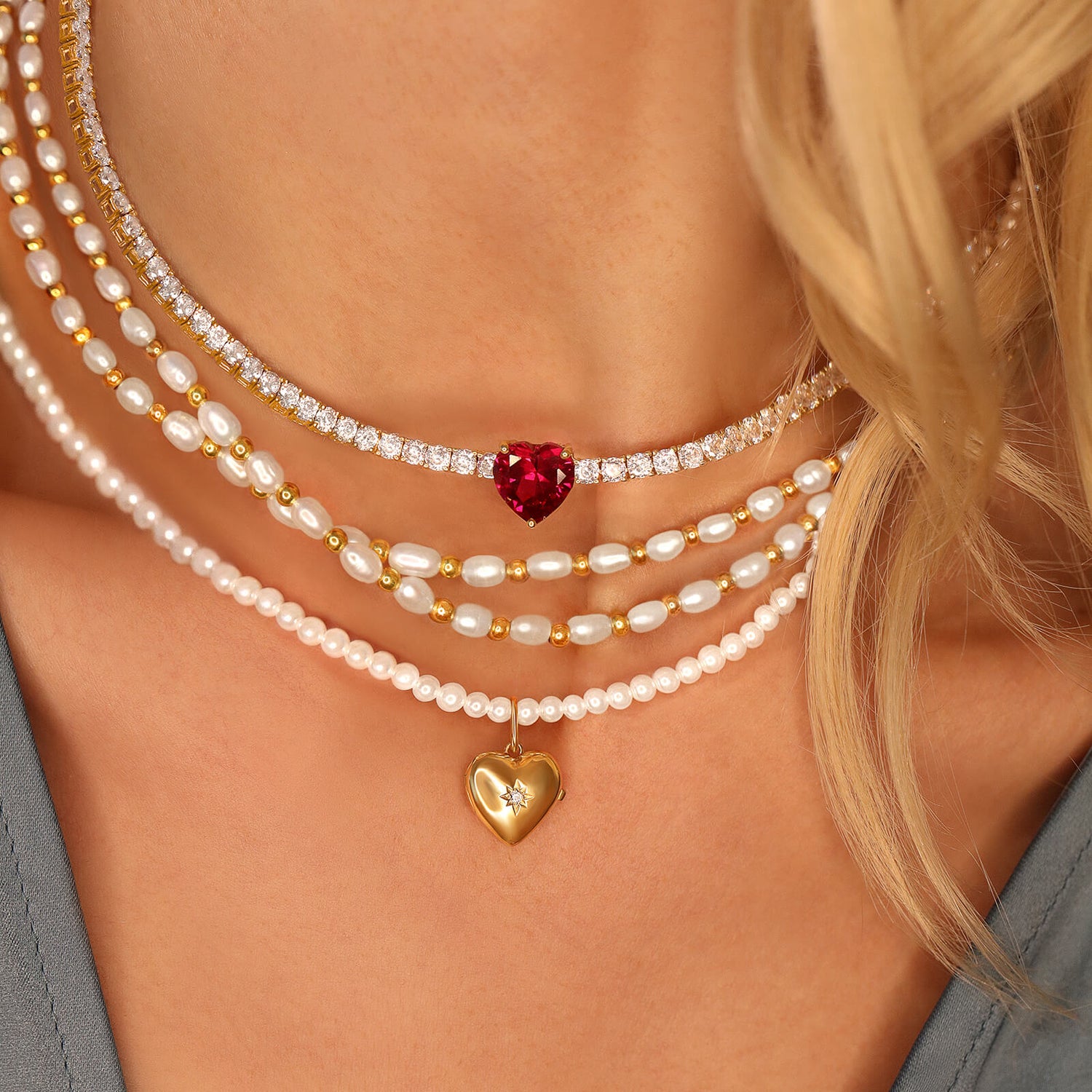 Gold Heart Pearl Necklace
