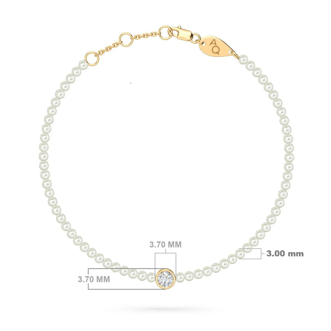 Diamond Solitaire Pearls Bracelet, solid 18K gold, view 9 of 9