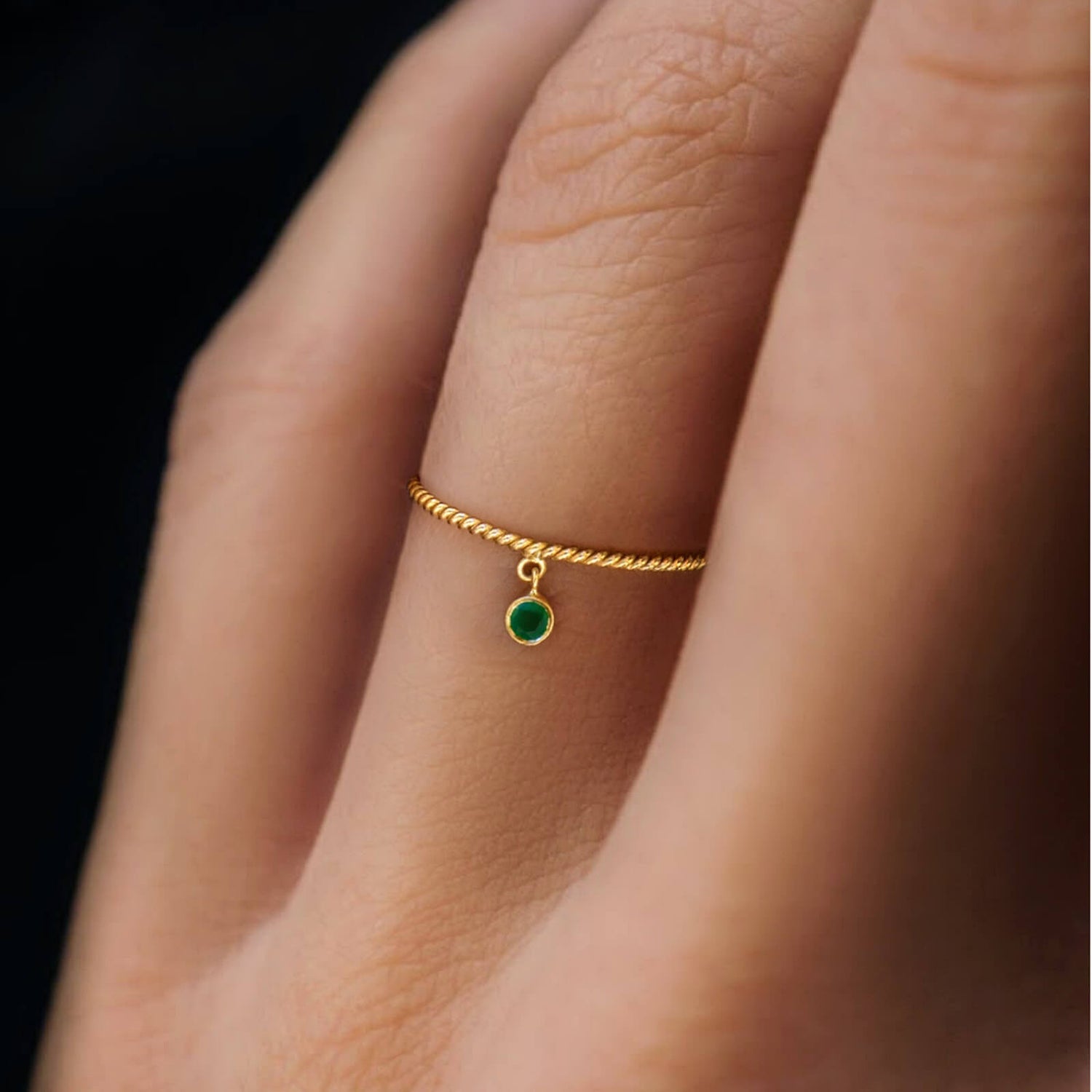 Petite Hanging Solitaire On Precious Stone Ring