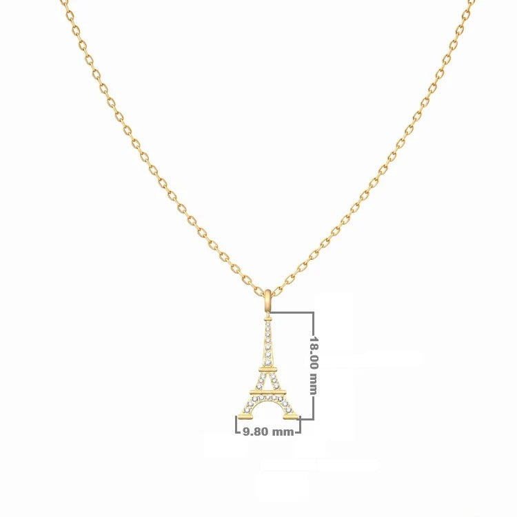 Pavé Diamond Eiffel Tower Necklace, solid 18K gold, view 4 of 9