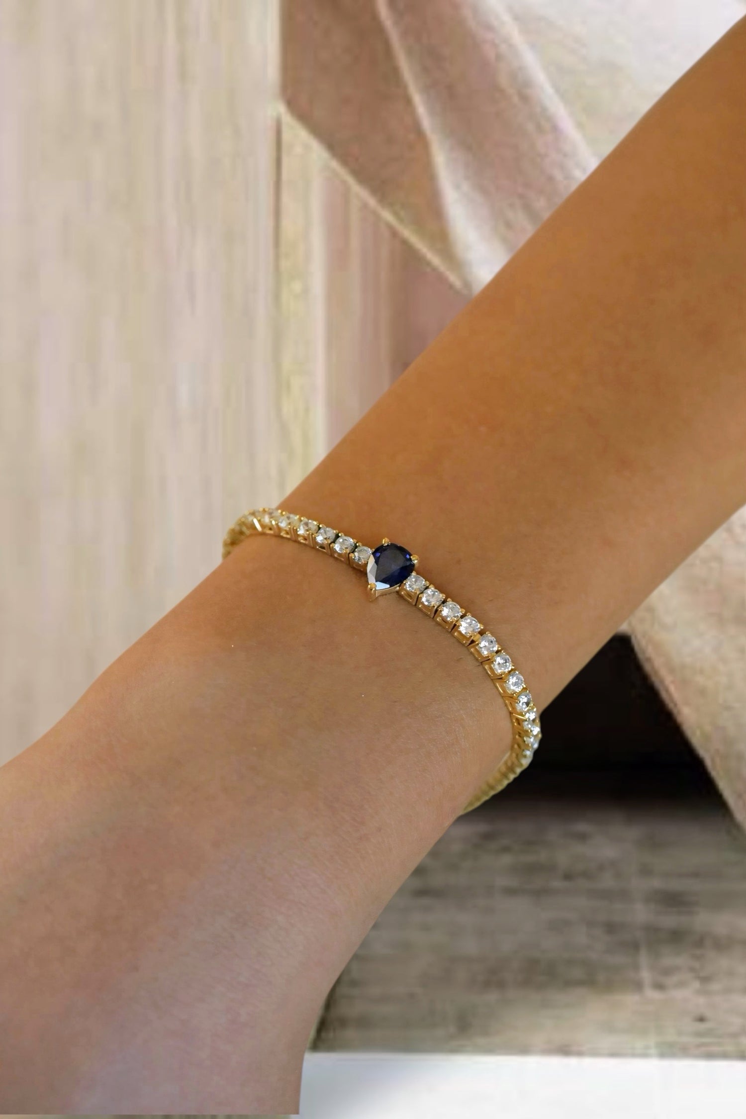 Precious Stone Pear Tennis Bracelet