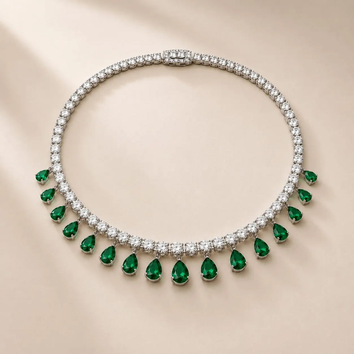Emerald and diamond tennis choker in 18K white gold – Regalia