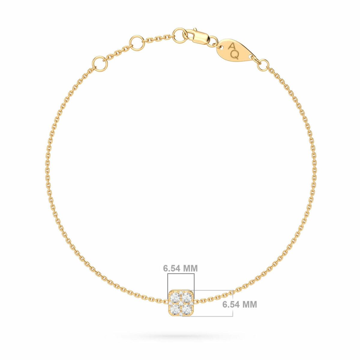 Cushion Diamond Cluster Bracelet, solid 18K gold, view 3 of 6