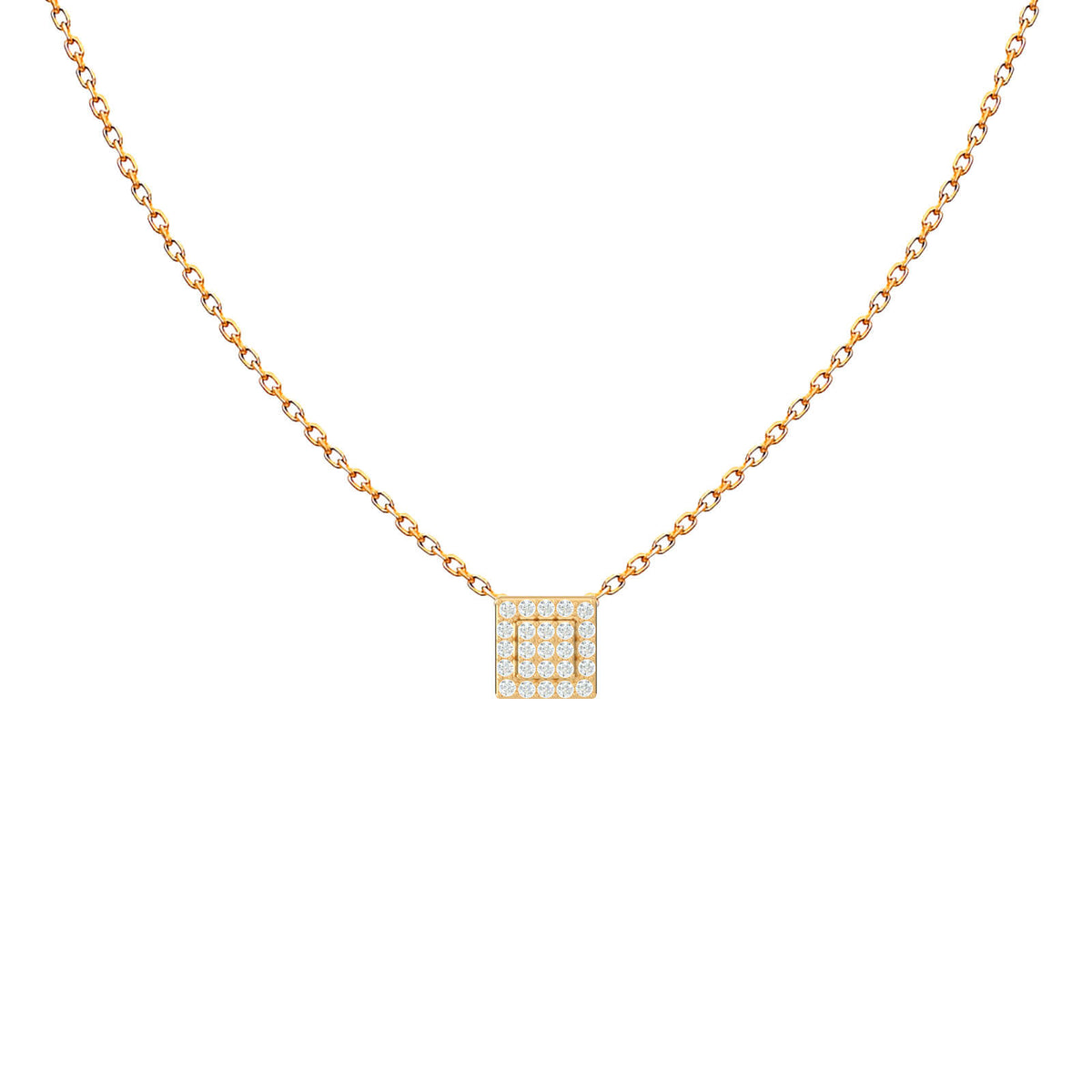 Square diamond cluster pendant necklace in 18K gold – Time Square